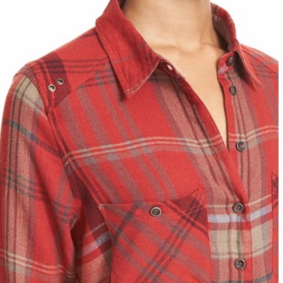 Free People Wesley Red Plaid Botton Front Shirt S - Picture 6 of 12